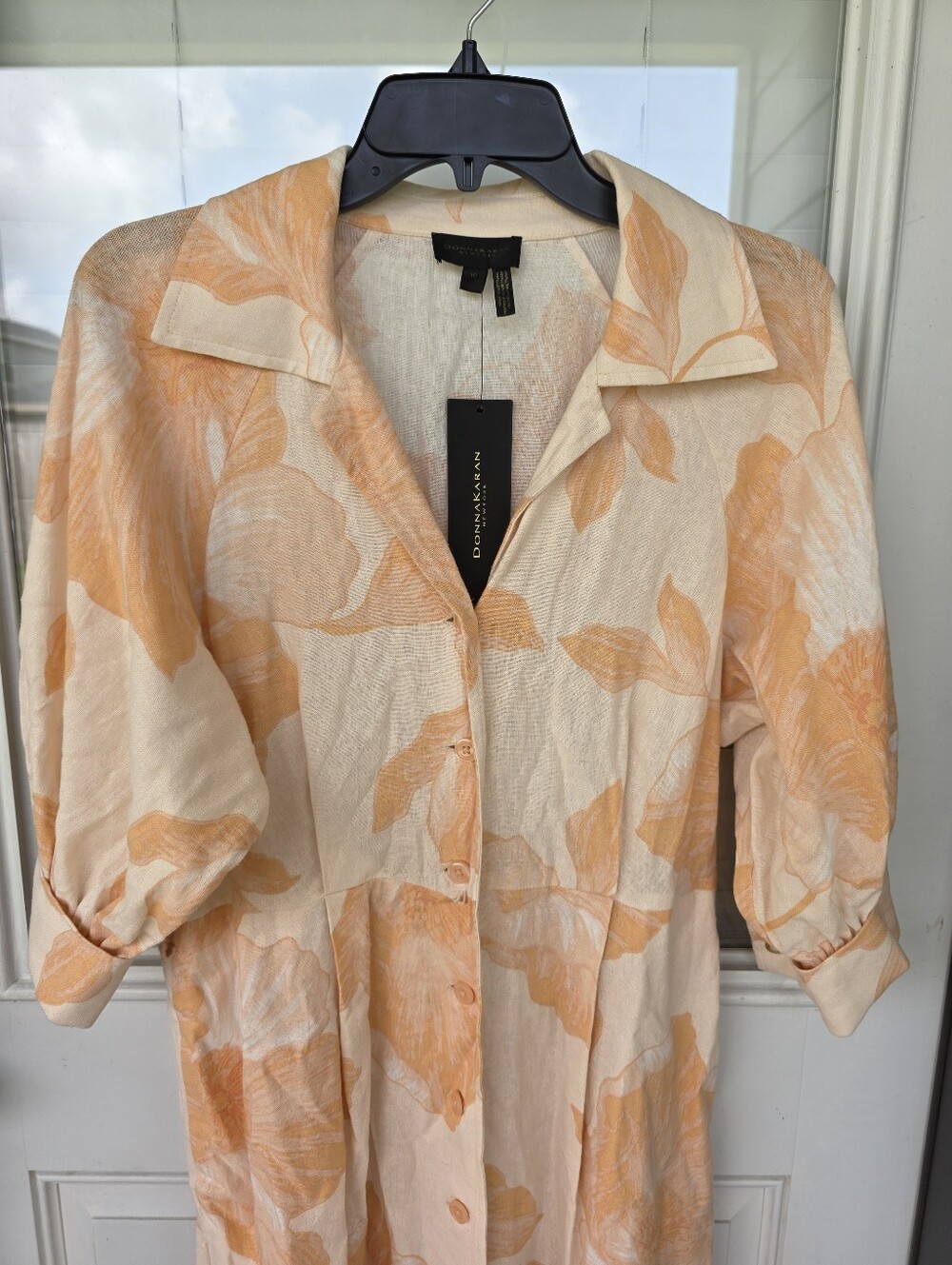 NWT Donna Karan New York Linen Blend Floral Shirt Dress Midi Siz 10 $199 No Belt - Picture 4 of 11